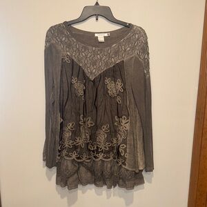 Feratelli L Women's Lace Embroidered Top - Tan